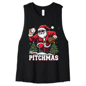 Merry Christmas Cute Gift Merry Pitchmas Baseball Pitcher Santa Claus Women's Racerback Cropped Tank