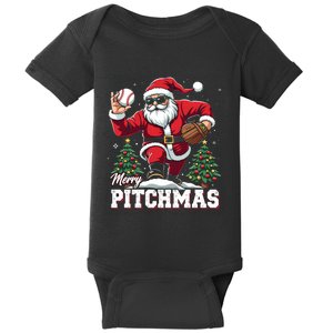 Merry Christmas Cute Gift Merry Pitchmas Baseball Pitcher Santa Claus Baby Bodysuit