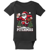 Merry Christmas Cute Gift Merry Pitchmas Baseball Pitcher Santa Claus Baby Bodysuit