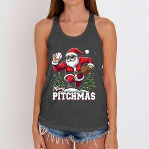 Merry Christmas Cute Gift Merry Pitchmas Baseball Pitcher Santa Claus Women's Knotted Racerback Tank