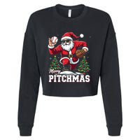 Merry Christmas Cute Gift Merry Pitchmas Baseball Pitcher Santa Claus Cropped Pullover Crew