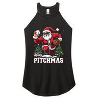 Merry Christmas Cute Gift Merry Pitchmas Baseball Pitcher Santa Claus Women's Perfect Tri Rocker Tank