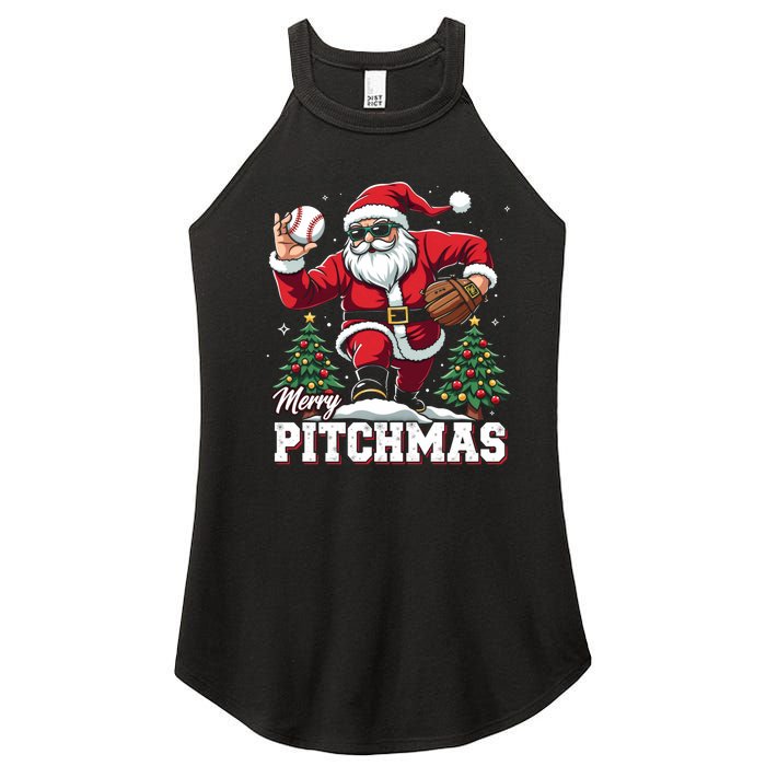 Merry Christmas Cute Gift Merry Pitchmas Baseball Pitcher Santa Claus Women's Perfect Tri Rocker Tank