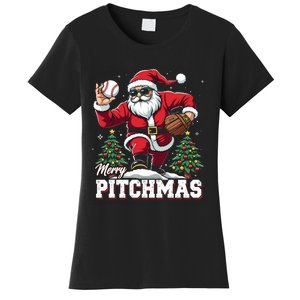 Merry Christmas Cute Gift Merry Pitchmas Baseball Pitcher Santa Claus Women's T-Shirt