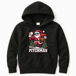 Merry Christmas Cute Gift Merry Pitchmas Baseball Pitcher Santa Claus Kids Hoodie