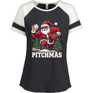 Merry Christmas Cute Gift Merry Pitchmas Baseball Pitcher Santa Claus Enza Ladies Jersey Colorblock Tee