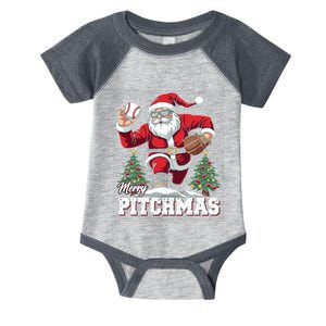 Merry Christmas Cute Gift Merry Pitchmas Baseball Pitcher Santa Claus Infant Baby Jersey Bodysuit