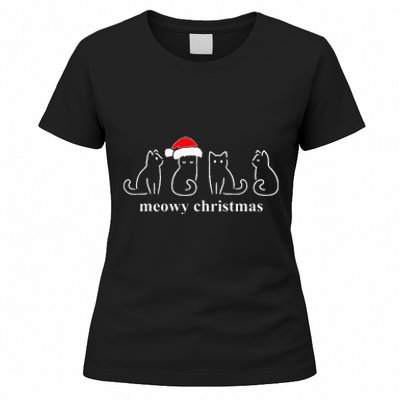 Meowy Catmas Cat Christmas Cute Kitten Cats Santa Hat Xmas Women's T-Shirt