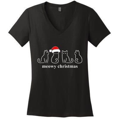 Meowy Catmas Cat Christmas Cute Kitten Cats Santa Hat Xmas Women's V-Neck T-Shirt