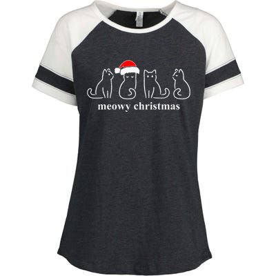 Meowy Catmas Cat Christmas Cute Kitten Cats Santa Hat Xmas Enza Ladies Jersey Colorblock Tee