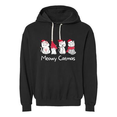 Meowy Catmas Cute, Funny Cat Christmas - Merry Catmas Garment-Dyed Fleece Hoodie
