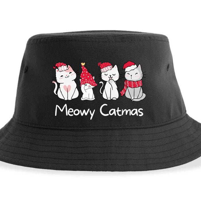 Meowy Catmas Cute, Funny Cat Christmas - Merry Catmas Sustainable Bucket Hat