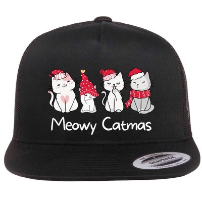 Meowy Catmas Cute, Funny Cat Christmas - Merry Catmas Flatbill Hat