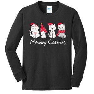 Meowy Catmas Cute, Funny Cat Christmas - Merry Catmas Kids Long Sleeve Shirt