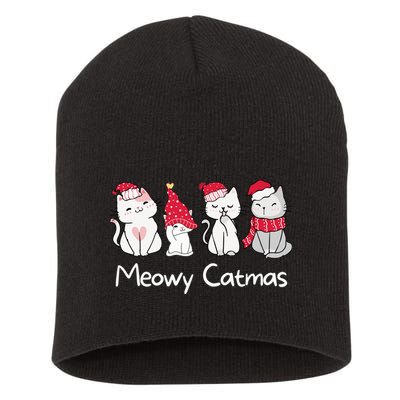 Meowy Catmas Cute, Funny Cat Christmas - Merry Catmas Short Acrylic Beanie