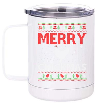 Merry Chickmas Chicken Xmas Gift Ugly Chicken Christmas Cool Gift 12 oz Stainless Steel Tumbler Cup