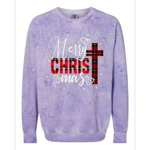 merry christmas christ cross butiflo plaid red xmas holiday Colorblast Crewneck Sweatshirt