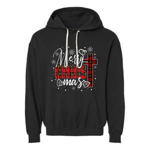 merry christmas christ cross butiflo plaid red xmas holiday Garment-Dyed Fleece Hoodie