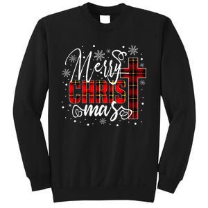 merry christmas christ cross butiflo plaid red xmas holiday Sweatshirt