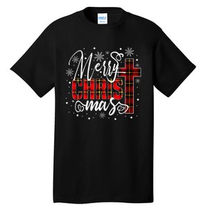 merry christmas christ cross butiflo plaid red xmas holiday Tall T-Shirt