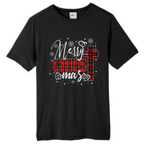 merry christmas christ cross butiflo plaid red xmas holiday Tall Fusion ChromaSoft Performance T-Shirt