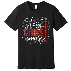 merry christmas christ cross butiflo plaid red xmas holiday Premium T-Shirt