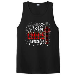 merry christmas christ cross butiflo plaid red xmas holiday PosiCharge Competitor Tank