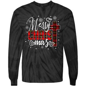 merry christmas christ cross butiflo plaid red xmas holiday Tie-Dye Long Sleeve Shirt