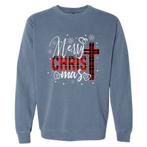 merry christmas christ cross butiflo plaid red xmas holiday Garment-Dyed Sweatshirt