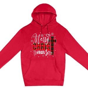 merry christmas christ cross butiflo plaid red xmas holiday Premium Pullover Hoodie