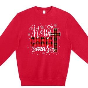 merry christmas christ cross butiflo plaid red xmas holiday Premium Crewneck Sweatshirt