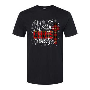 merry christmas christ cross butiflo plaid red xmas holiday Softstyle CVC T-Shirt