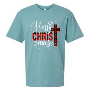 merry christmas christ cross butiflo plaid red xmas holiday Sueded Cloud Jersey T-Shirt