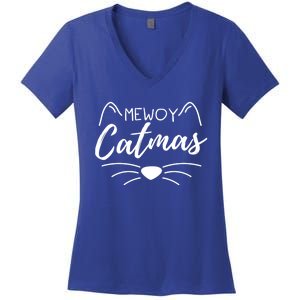 Meowy Catmas Cat Lover Christmas Outfit Funny Pajama Meaningful Gift Women's V-Neck T-Shirt