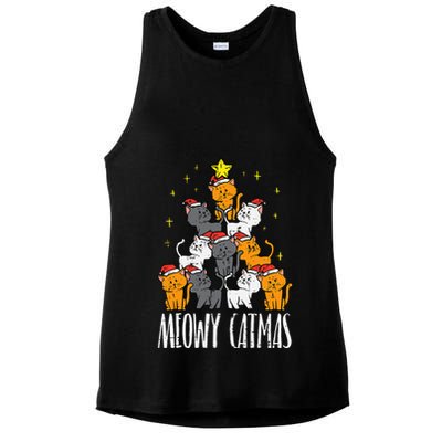 Meowy Catmas Cat Christmas Tree Xmas Ladies PosiCharge Tri-Blend Wicking Tank