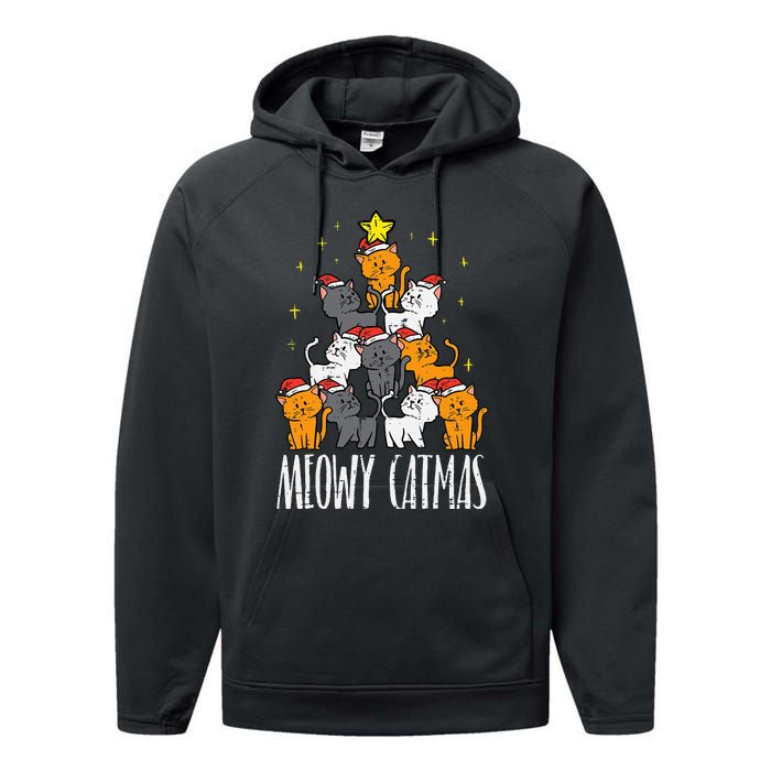 Meowy Catmas Cat Christmas Tree Xmas Performance Fleece Hoodie