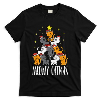 Meowy Catmas Cat Christmas Tree Xmas T-Shirt