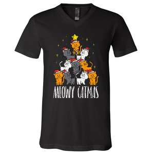 Meowy Catmas Cat Christmas Tree Xmas V-Neck T-Shirt