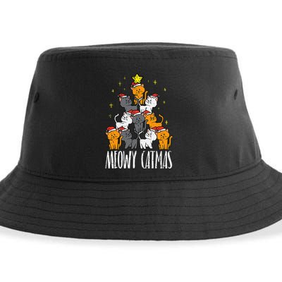 Meowy Catmas Cat Christmas Tree Xmas Sustainable Bucket Hat
