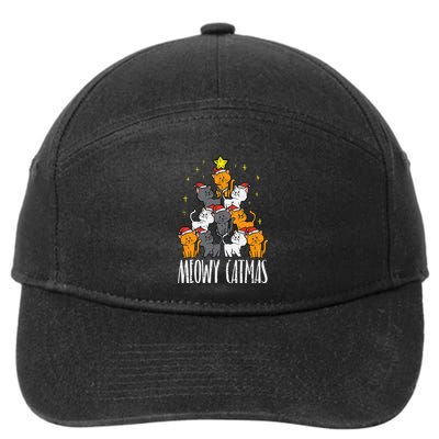 Meowy Catmas Cat Christmas Tree Xmas 7-Panel Snapback Hat