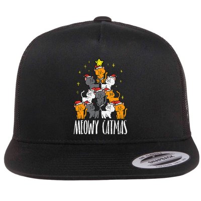 Meowy Catmas Cat Christmas Tree Xmas Flatbill Hat