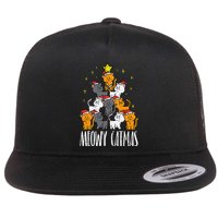 Meowy Catmas Cat Christmas Tree Xmas Flat Bill Trucker Hat