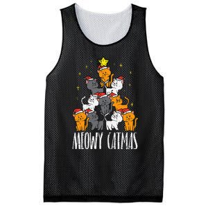 Meowy Catmas Cat Christmas Tree Xmas Mesh Reversible Basketball Jersey Tank