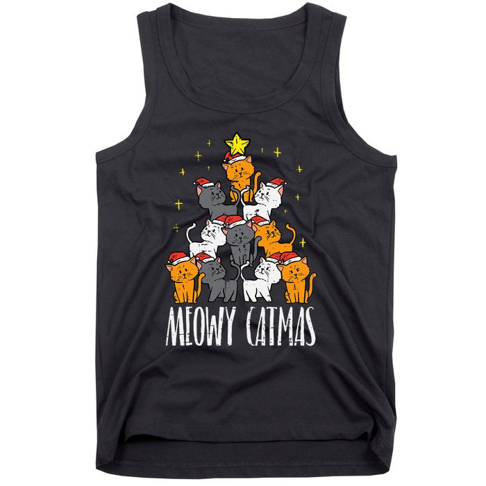 Meowy Catmas Cat Christmas Tree Xmas Tank Top