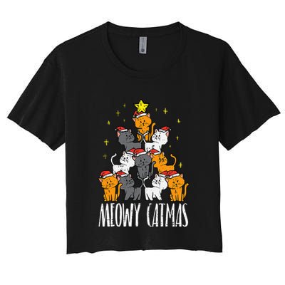 Meowy Catmas Cat Christmas Tree Xmas Crop Top