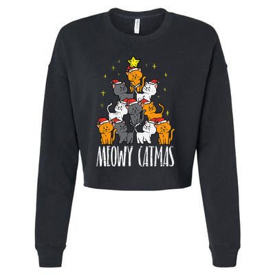 Meowy Catmas Cat Christmas Tree Xmas Cropped Pullover Crew