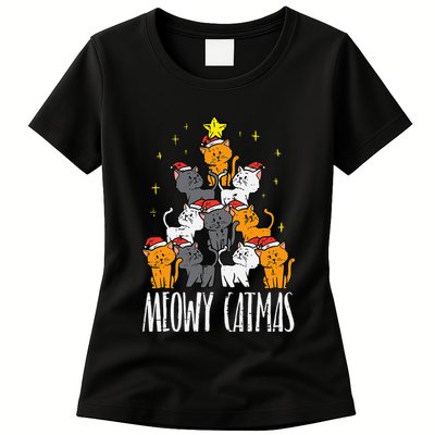 Meowy Catmas Cat Christmas Tree Xmas Womens T-Shirt