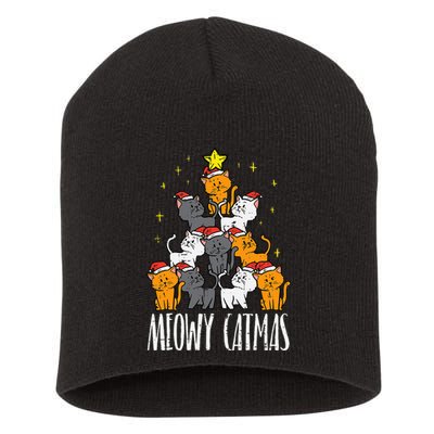 Meowy Catmas Cat Christmas Tree Xmas Short Acrylic Beanie