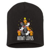 Meowy Catmas Cat Christmas Tree Xmas Short Acrylic Beanie