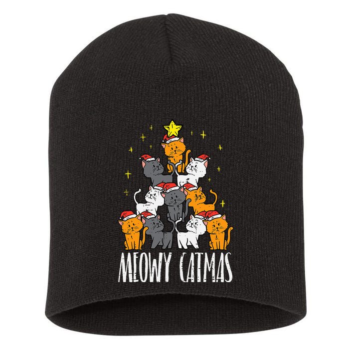 Meowy Catmas Cat Christmas Tree Xmas Short Acrylic Beanie